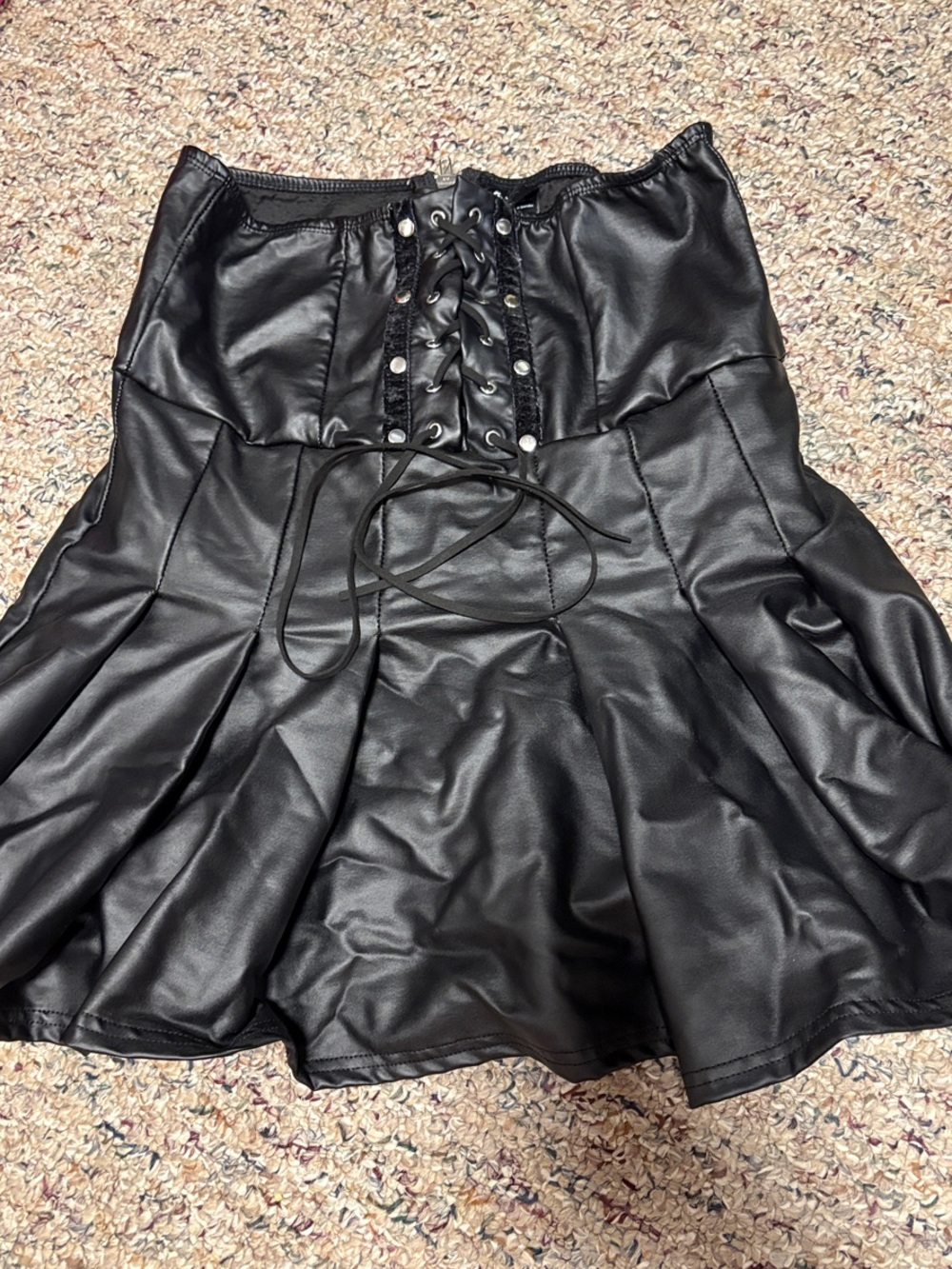 Spencer's Black Faux Leather Skirt with Lace up Corset